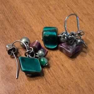Elegant Green and Purple Dangle Earrings
